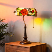 Tiffany Style Table Lamp with Rose and Butterfly Design Ideal for Bedside Use Multi Colour