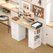 Computer Desk with 3 Storage Shelves and Drawers for Home Office Organisation, Natural Wood White