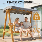 3 Seater Wooden Garden Swing Seat with Canopy for Outdoor Relaxing Pine Wood Frame Dark Grey Outsunny