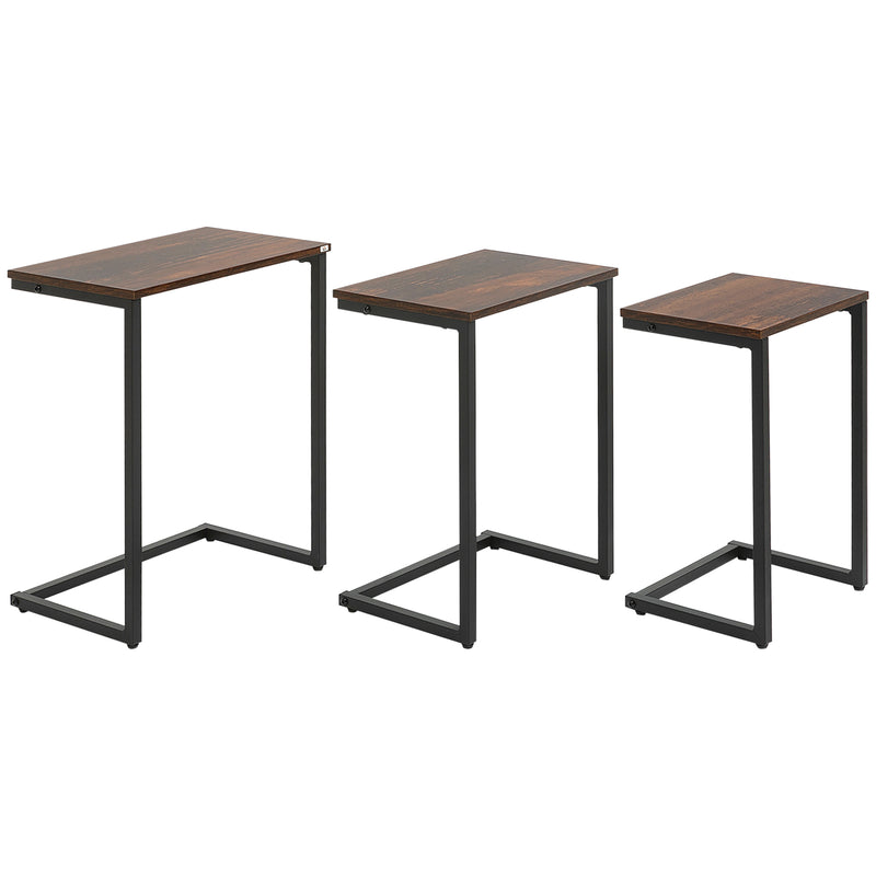 Set of 3 Industrial Nesting C Shaped Side Tables with Steel Frame by HOMCOM