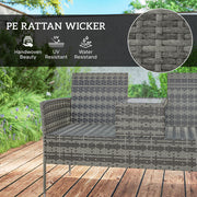 Charcoal Grey Two Seater Rattan Garden Chair with Middle Table for Garden or Patio by Outsunny