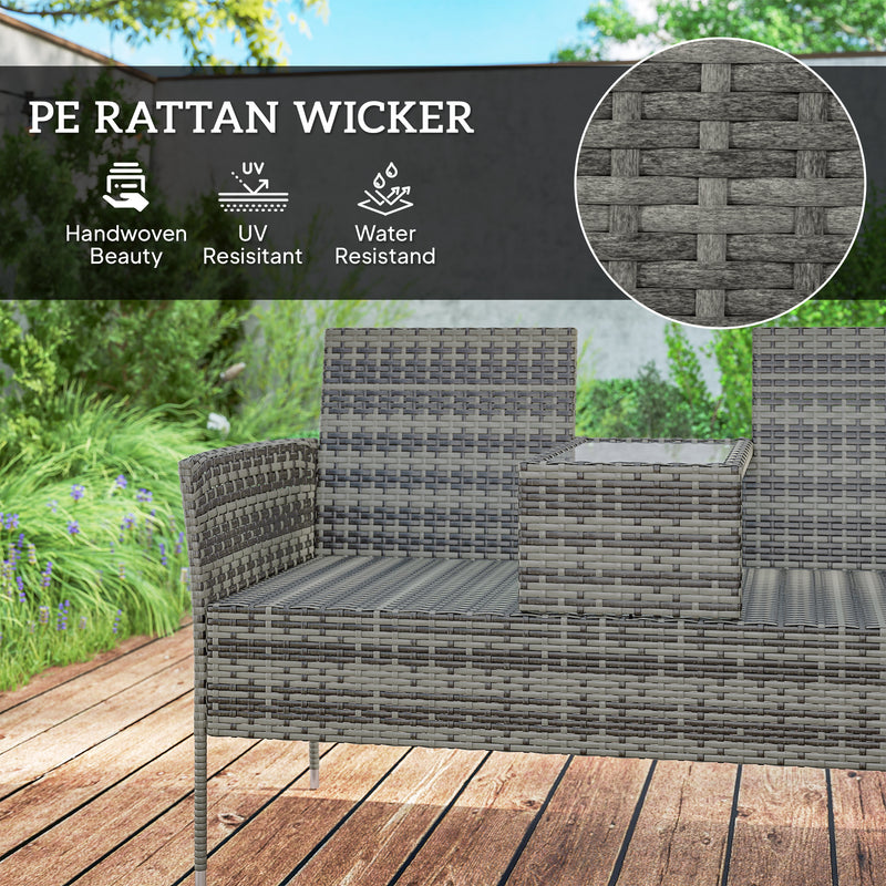 Charcoal Grey Two Seater Rattan Garden Chair with Middle Table for Garden or Patio by Outsunny