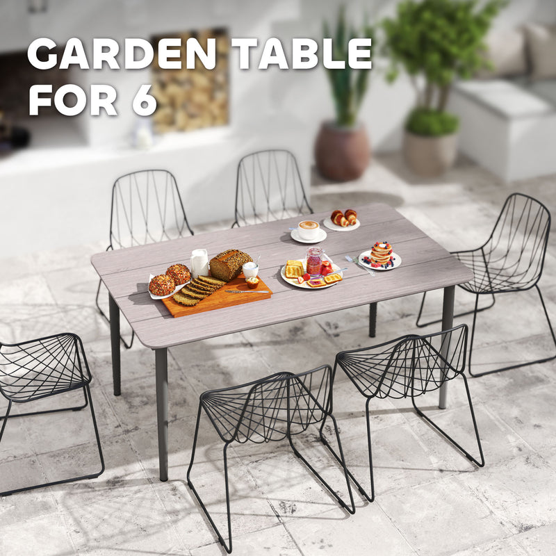 Light Grey 6 Seater Garden Dining Table with Rust Resistant Metal Frame and WPC Top by Outsunny