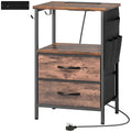 Bedside Table With USB Charging Station, 2 Drawers, Storage Shelf For Bedroom or Living Room AOSOM