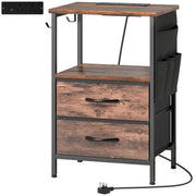 Bedside Table With USB Charging Station, 2 Drawers, Storage Shelf For Bedroom or Living Room AOSOM