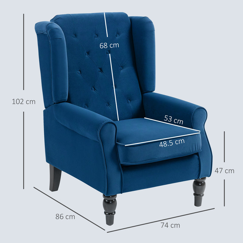 Retro Wingback Accent Chair With Button Tufting For Living Room Or Bedroom, Blue