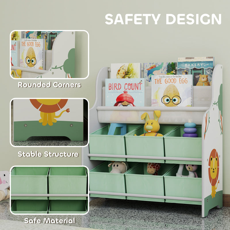 Jungle Themed Kids Storage Shelf With Removable Drawers and Book Racks for Easy Organisation Green Zonekiz