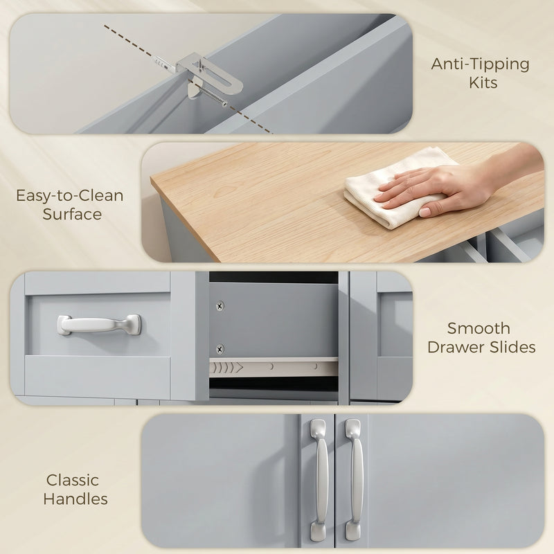 Sideboard with Drawers and Adjustable Shelves for Organised Kitchen Storage Grey Oak