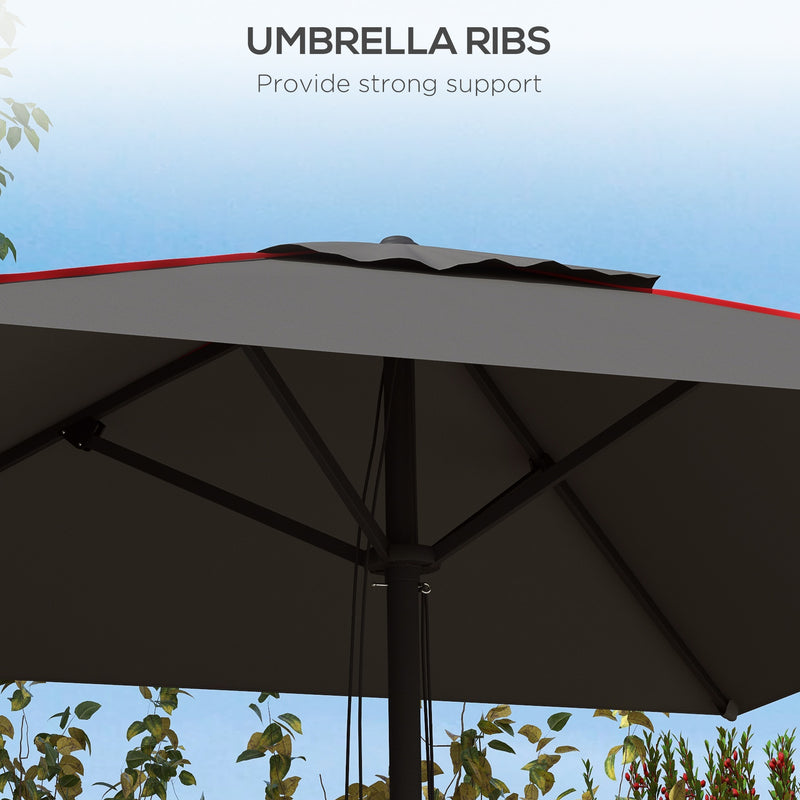 Grey and Red 215cm Square Garden Parasol with Contrast Piping for Stylish Shade