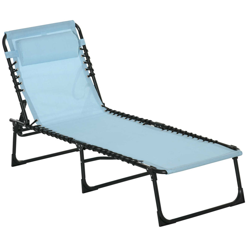 Baby Blue Folding Sun Lounger with 4 Position Reclining Backrest for Camping or Garden