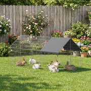 Outdoor Rabbit Run With Shaded Canopy for Safe and Easy Garden Time Black Silver Pawhut