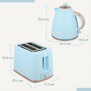 Fast Boil Kettle and 2 Slice Toaster Set with Auto Shut Off for Quick Breakfasts, Light Blue
