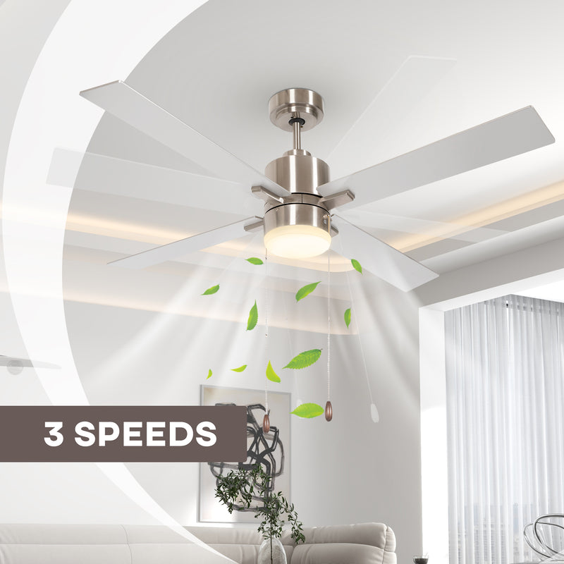 Ceiling Fan with LED Light and Reversible Blades Ideal for Low Ceilings Silver Natural AOSOM