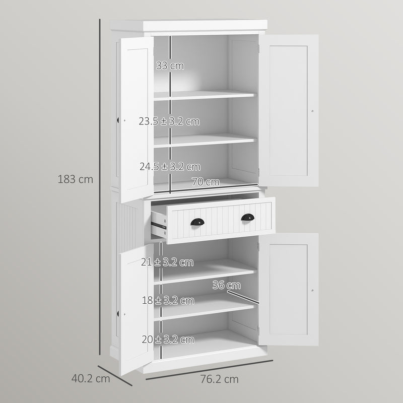 Freestanding Kitchen Storage Cabinet with Drawer and Adjustable Shelves for Organisation White