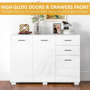 Modern Sideboard Cabinet with Drawers and Adjustable Shelves for Dining Room Storage White