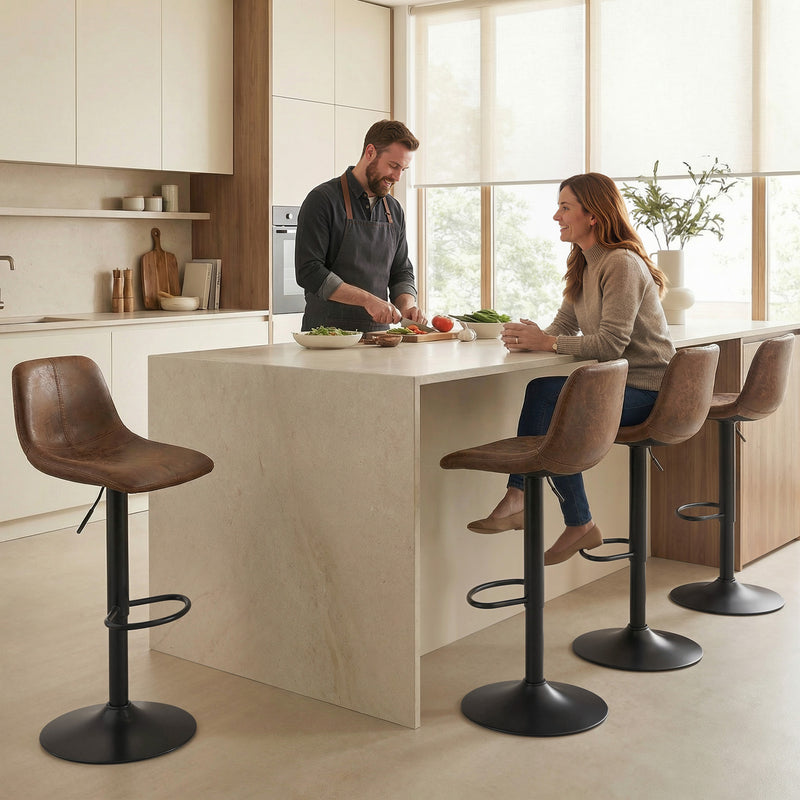 Adjustable Bar Stools Set of 2 with Swivel and Easy Clean Leathaire for Kitchen Counters Brown