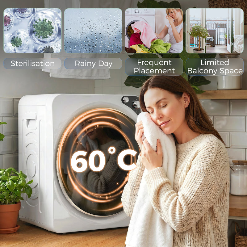 Compact Stackable Tumble Dryer for Small Spaces with Quiet Operation 5 kg White
