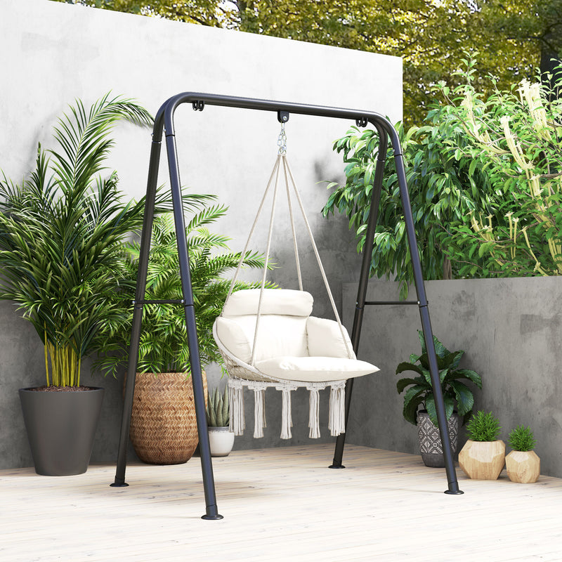 Cream White Hanging Hammock Chair with Cushion Boho Cotton Rope Swing Seat by Outsunny