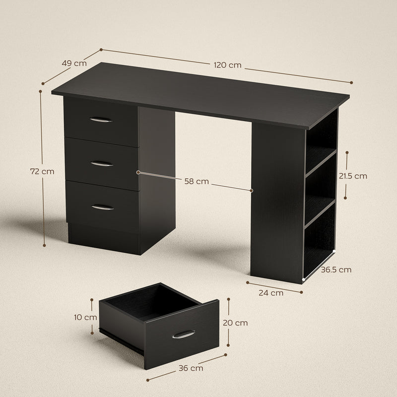 Computer Desk with Storage Shelves and Drawers for Home Office or Study Black AOSOM