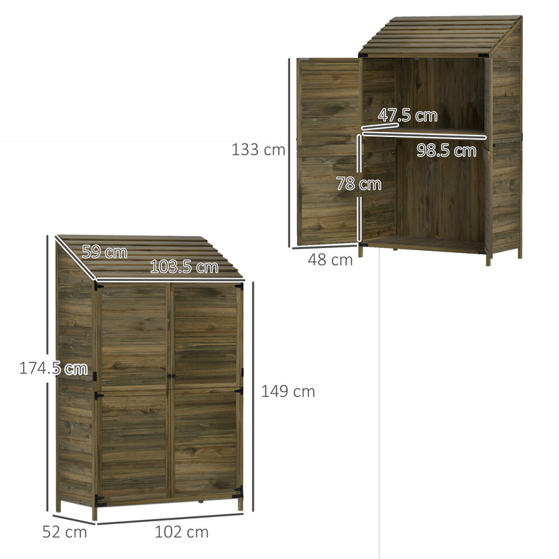 Two Tier Wooden Garden Shed 59 x 103.5 cm Green Weather Resistant by Outsunny