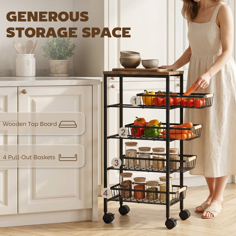 Slim Storage Trolley for Organising Snacks and Spices in Small Spaces Rustic Brown