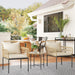Beige 3 Piece Rattan Bistro Set with Cushions and Glass Top Table for Garden or Balcony by Outsunny