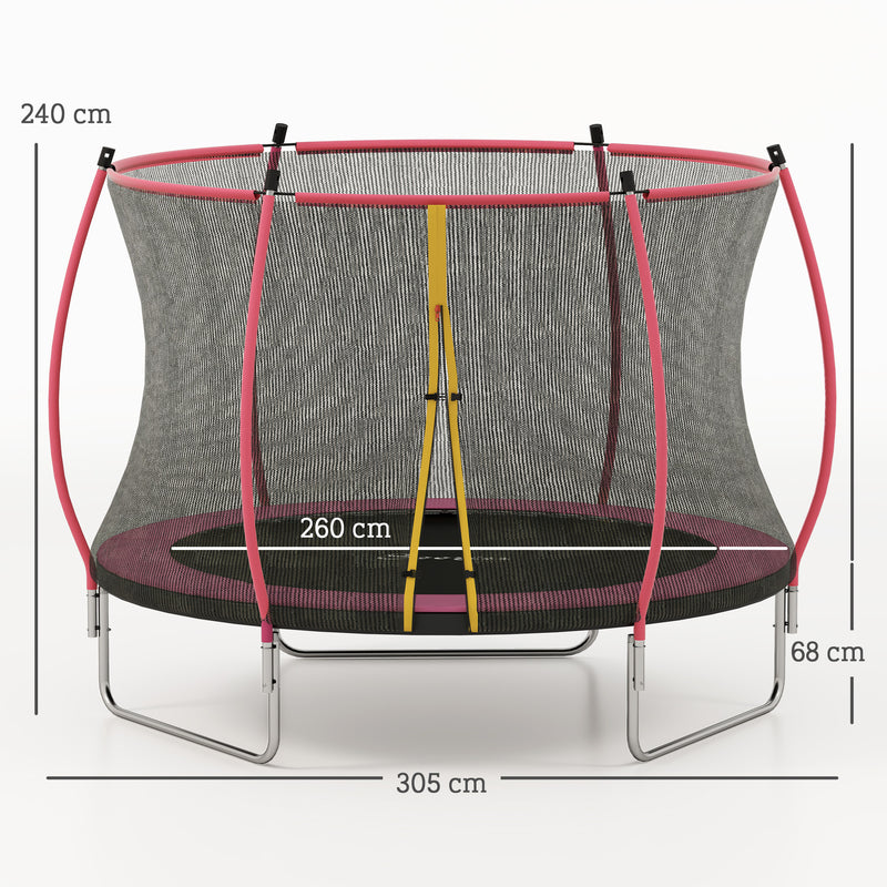 10ft Garden Trampoline with Safety Net for Family Outdoor Play Pink AOSOM