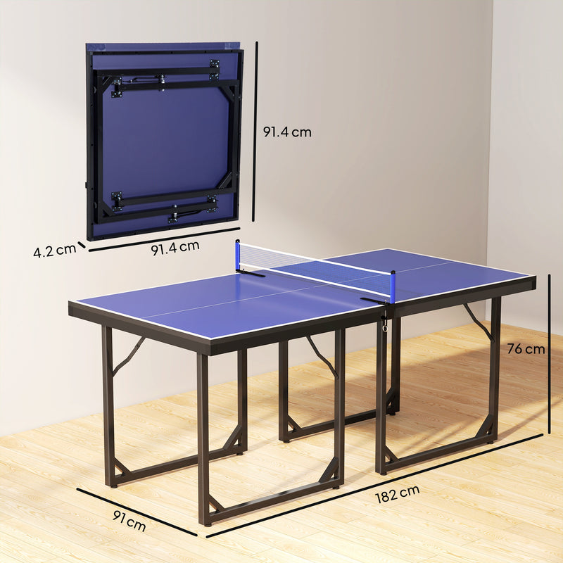 Foldable Indoor Outdoor Table Tennis Table with Net and Easy Storage 6ft Blue AOSOM