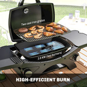Portable 2 Burner Gas BBQ with Side Tables for Small Gardens and Camping Black Outsunny
