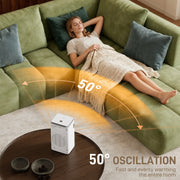 1500W Ceramic Electric Fan Heater With Oscillation and Flame Effect For Bedrooms White