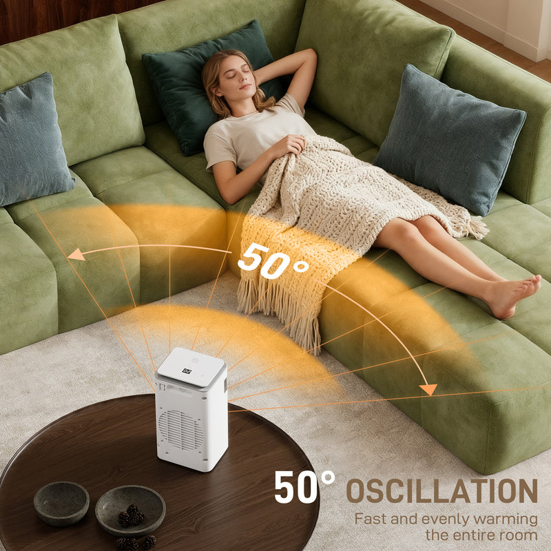 1500W Ceramic Electric Fan Heater With Oscillation and Flame Effect For Bedrooms White