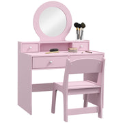 Kids Dressing Table Set with Mirror Stool and Storage Drawers Ideal Gift for Ages 3 to 8 Years, Pink