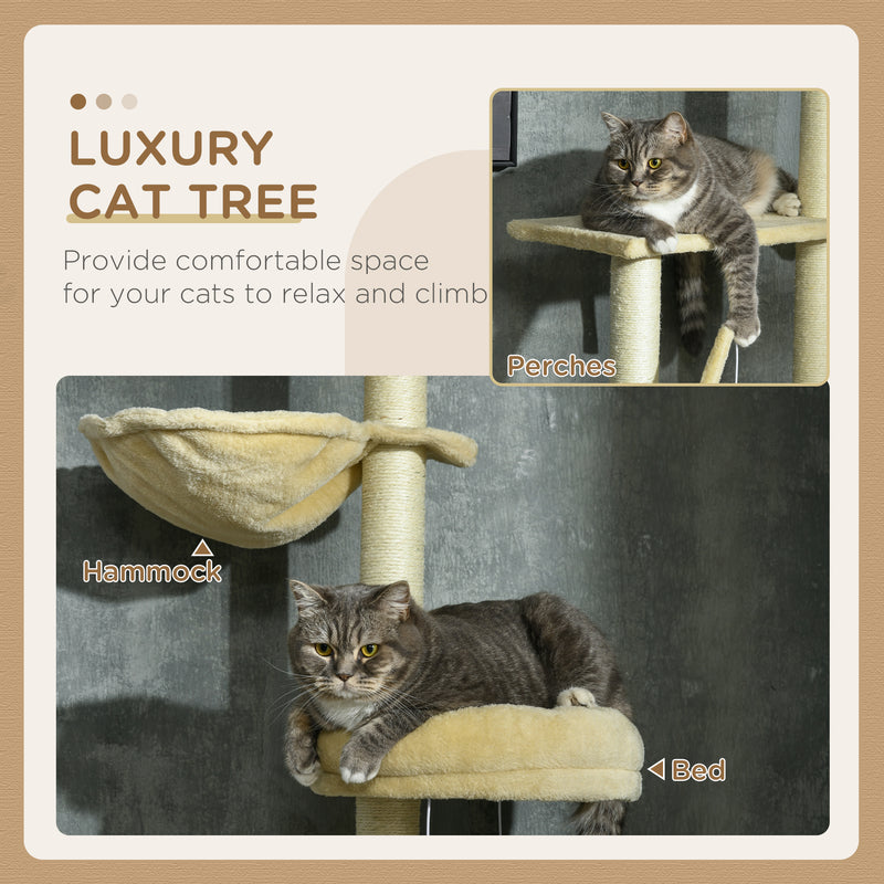 Adjustable 6 Tier Cat Climbing Tower With Hammock And Scratching Posts For Indoor Use Beige