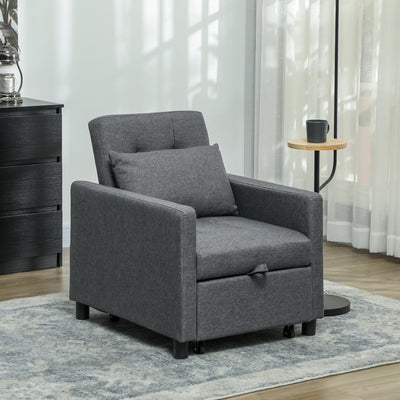 Dark Grey 3-in-1 Convertible Sleeper Chair with Adjustable Backrest and Footrest by HOMCOM