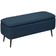 Linen Look Storage Ottoman Bench With Lift Up Lid For Living Room Or Bedroom Dark Blue