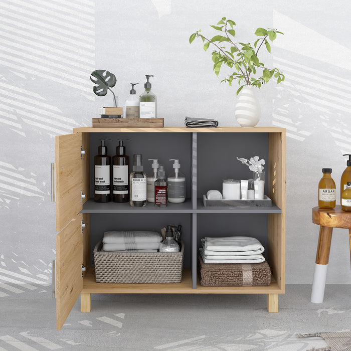 Freestanding Bathroom Cabinet with Open Shelves and Double Doors by HOMCOM
