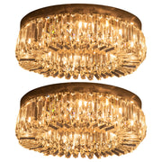 HOMCOM Crystal Ceiling Lights Set of 2, Modern Flush Chandeliers with Stainless Steel Base, Pendant Lights for Living Room Bedroom Dining Room, Silver Tone AOSOM