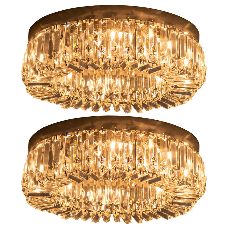 HOMCOM Crystal Ceiling Lights Set of 2, Modern Flush Chandeliers with Stainless Steel Base, Pendant Lights for Living Room Bedroom Dining Room, Silver Tone AOSOM