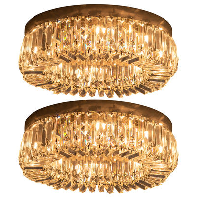 HOMCOM Crystal Ceiling Lights Set of 2, Modern Flush Chandeliers with Stainless Steel Base, Pendant Lights for Living Room Bedroom Dining Room, Silver Tone AOSOM