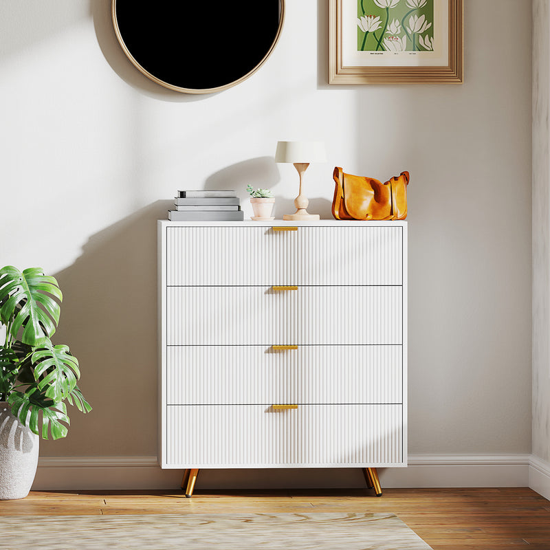 White Four Drawer Elegant Bedside Table with Storage by HOMCOM