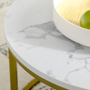 Round Nesting Coffee Table Set of 2 with Faux Marble Tops for Living Room White
