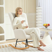 Cream White Teddy Fleece Wingback Rocking Chair with Wooden Base by HOMCOM