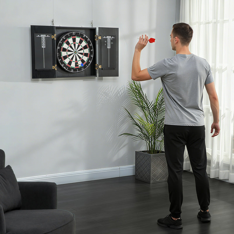 Bristle Dartboard Cabinet Set with 6 Steel Tip Darts Ideal for Home Games Room Brown AOSOM