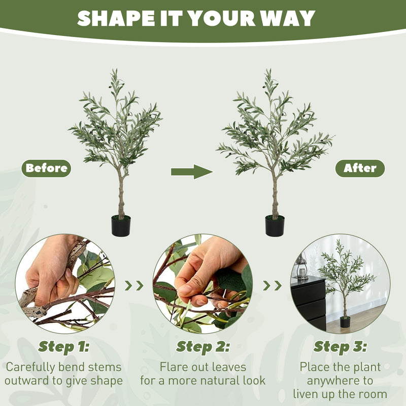 Artificial Olive Tree 4ft with 450 Leaves and 20 Fruits in Pot for Indoor Decor by Outsunny