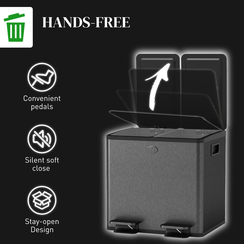 30L Dual Compartment Recycling Bin With Deodoriser Holders For Kitchen Use Black