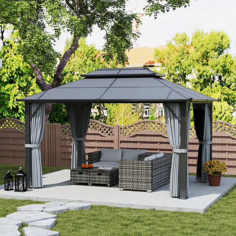 Grey 3x4m Hardtop Garden Gazebo with UPF30+ Roof and Netting by Outsunny