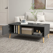 Modern Coffee Table with Storage Shelves and Cabinets for Living Room, Grey