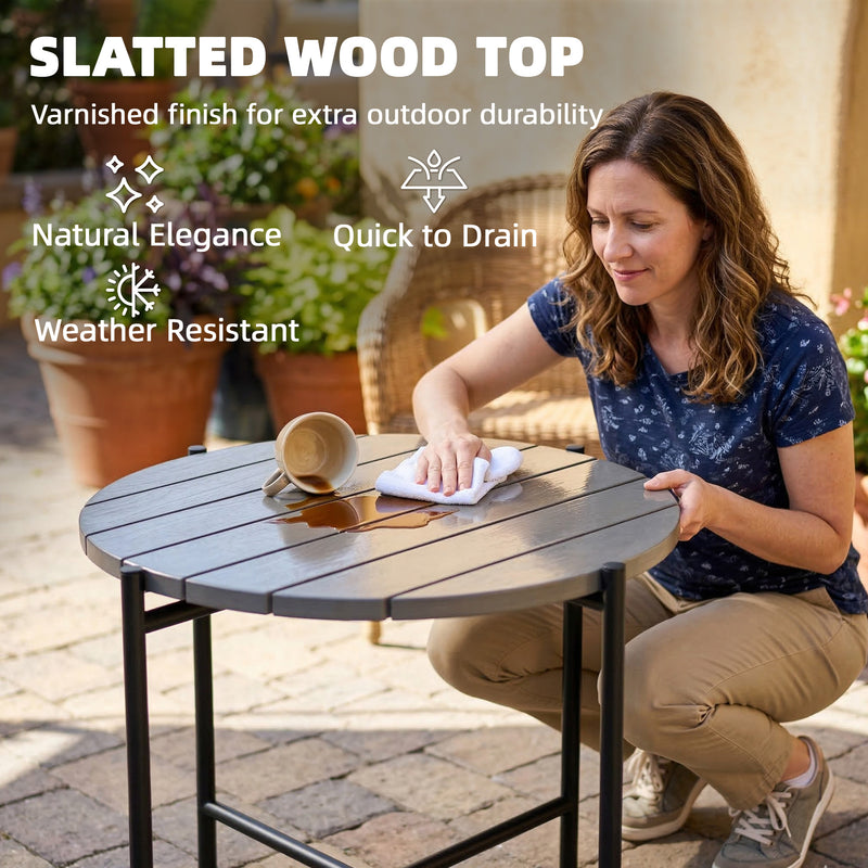 Outdoor Side Table for Garden or Patio with Weather Resistant Wood Top Dark Grey Black Outsunny