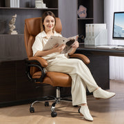 Ergonomic Faux Leather Office Chair With Spring Padding For All Day Comfort Light Brown