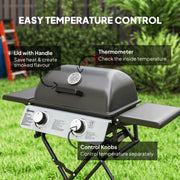 Foldable 2 Burner Gas BBQ Grill with Wheels and Thermometer Lid for Outdoor Cooking by Outsunny